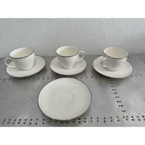 Set Teacups + Plates Noritake China Lorelei #7541 Coffee Cups White On Ivory